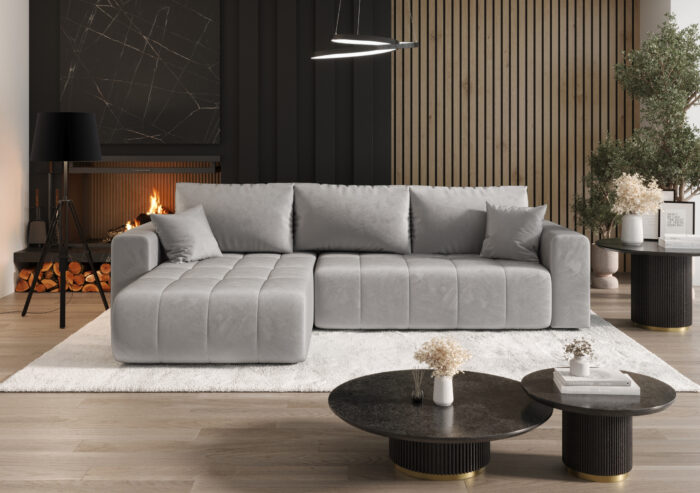Ecksofa Sofa L-form mit Schlaffunktion und Bettkasten im Veloursstoff Monolith modernes MILO
