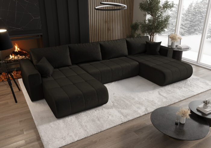 Modernes Ecksofa mit Schlaffunktion und Bettkasten Sofa im Veloursstoff Monolith MILO U