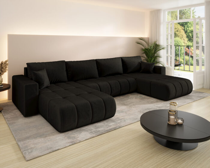 Ecksofa modernes U-Form Sofa mit Schlaffunktion und Bettkasten im Veloursstoff Monolith MILO U PREMIUM