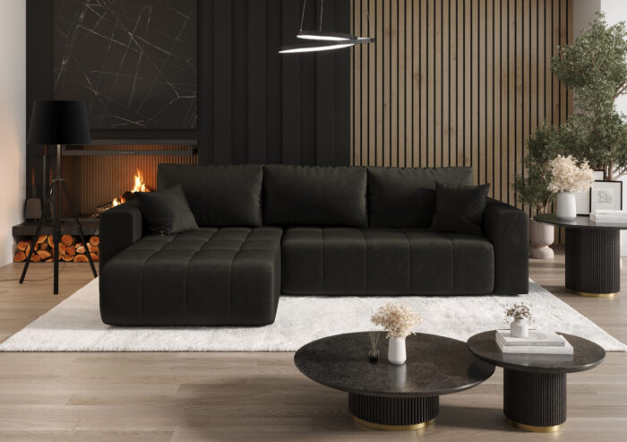 Ecksofa Sofa L-form mit Schlaffunktion und Bettkasten im Veloursstoff Monolith modernes MILO