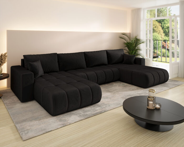 Ecksofa modernes U-Form Sofa mit Schlaffunktion und Bettkasten im Veloursstoff Monolith MILO U PREMIUM