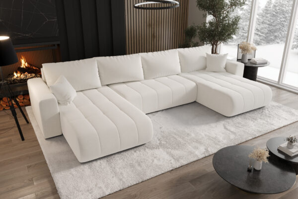 Sofa modernes Ecksofa mit Schlaffunktion und Bettkasten im Stoff WIND MILO U