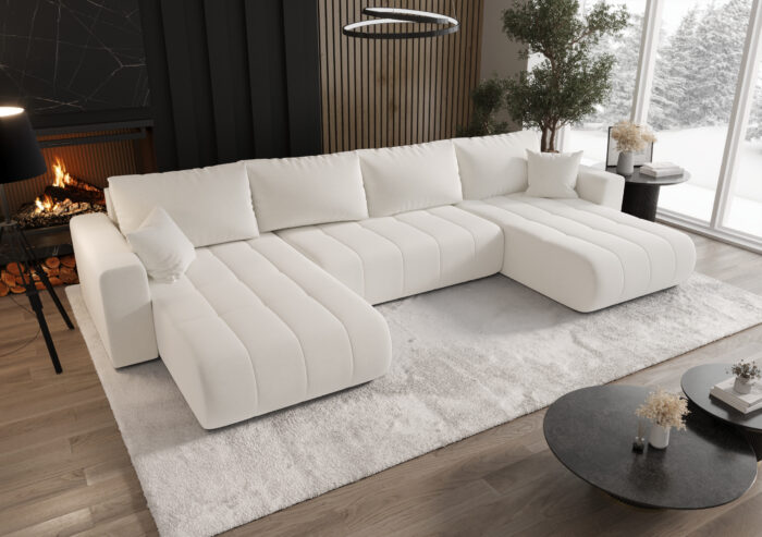 Sofa modernes Ecksofa mit Schlaffunktion und Bettkasten im Stoff WIND MILO U