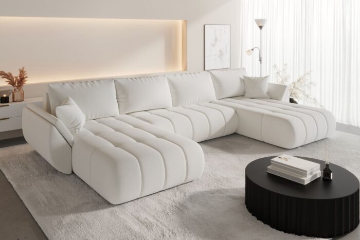 Ecksofa mit Schlaffunktion und Bettkasten modernes U-Form Sofa im Stoff WIND modernes U-Form Sofa TOKYO U PREMIUM
