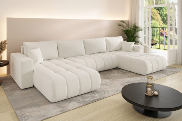 Ecksofa modernes U-Form Sofa mit Schlaffunktion und Bettkasten im Stoff WIND MILO U PREMIUM