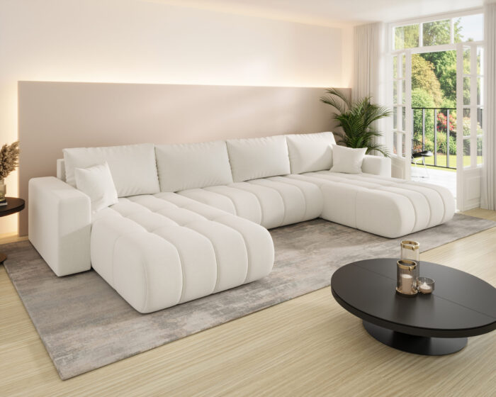 Ecksofa modernes U-Form Sofa mit Schlaffunktion und Bettkasten im Stoff WIND MILO U PREMIUM