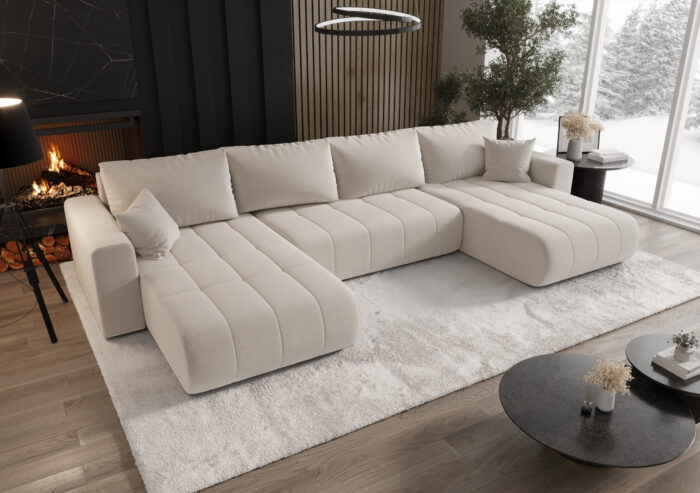 Sofa modernes Ecksofa mit Schlaffunktion und Bettkasten im Stoff WIND MILO U