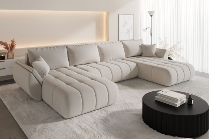 Ecksofa mit Schlaffunktion und Bettkasten modernes U-Form Sofa im Stoff WIND modernes U-Form Sofa TOKYO U PREMIUM