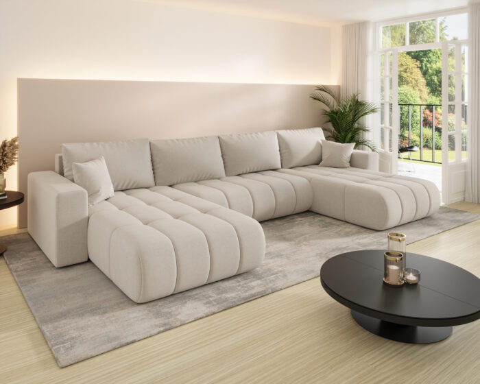 Ecksofa modernes U-Form Sofa mit Schlaffunktion und Bettkasten im Stoff WIND MILO U PREMIUM