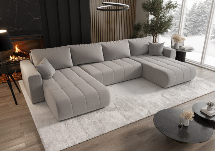 Sofa modernes Ecksofa mit Schlaffunktion und Bettkasten im Stoff WIND MILO U