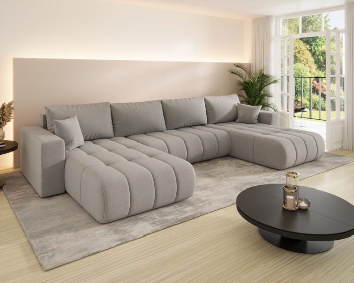Ecksofa modernes U-Form Sofa mit Schlaffunktion und Bettkasten im Stoff WIND MILO U PREMIUM