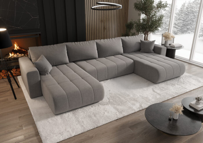 Sofa modernes Ecksofa mit Schlaffunktion und Bettkasten im Stoff WIND MILO U