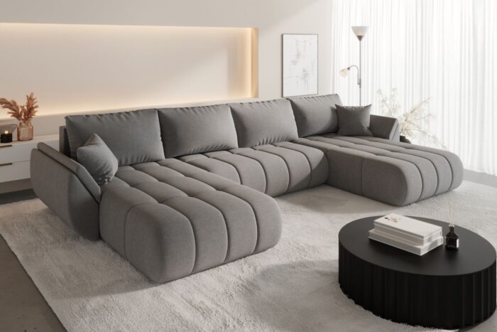 Ecksofa mit Schlaffunktion und Bettkasten modernes U-Form Sofa im Stoff WIND modernes U-Form Sofa TOKYO U PREMIUM