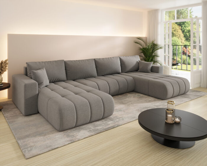 Ecksofa modernes U-Form Sofa mit Schlaffunktion und Bettkasten im Stoff WIND MILO U PREMIUM