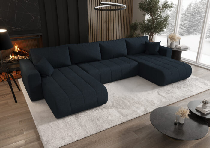 Sofa modernes Ecksofa mit Schlaffunktion und Bettkasten im Stoff WIND MILO U