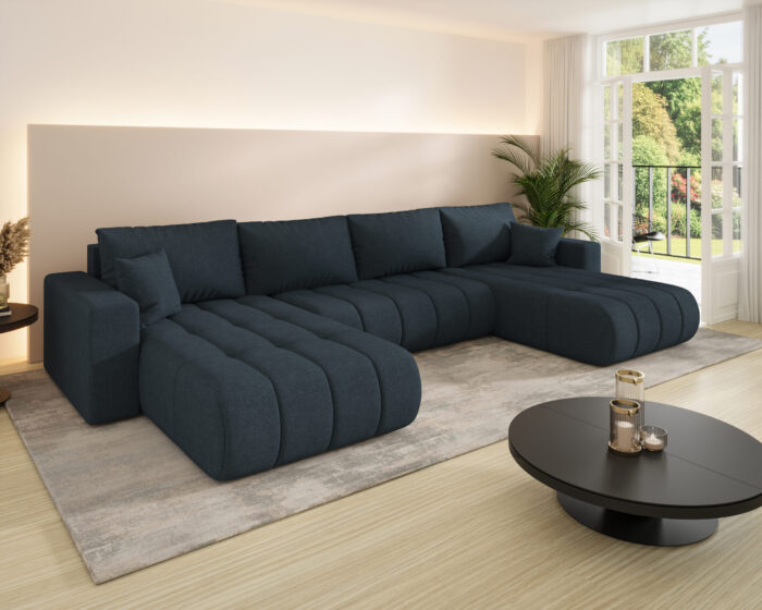 Ecksofa modernes U-Form Sofa mit Schlaffunktion und Bettkasten im Stoff WIND MILO U PREMIUM