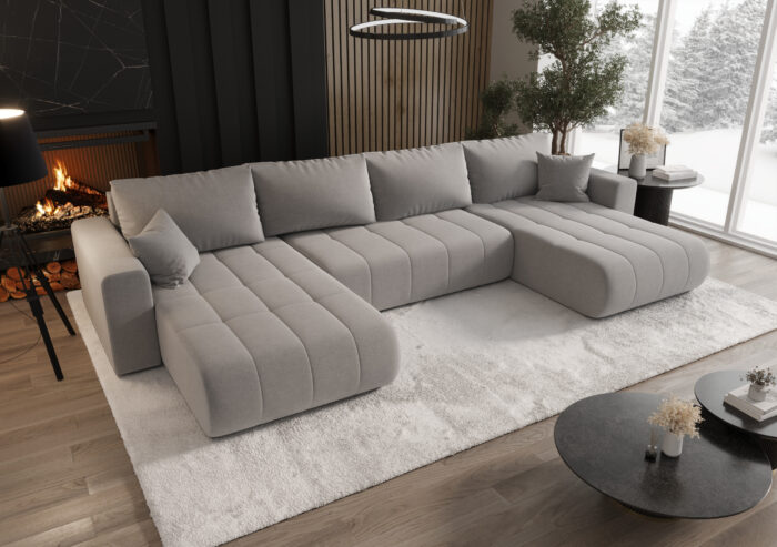 Sofa modernes Ecksofa mit Schlaffunktion und Bettkasten im Stoff WIND MILO U