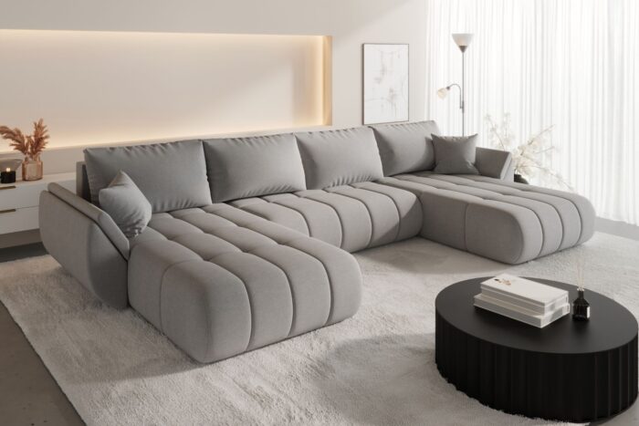 Ecksofa mit Schlaffunktion und Bettkasten modernes U-Form Sofa im Stoff WIND modernes U-Form Sofa TOKYO U PREMIUM