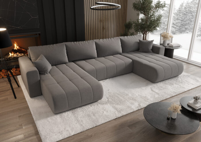 Sofa modernes Ecksofa mit Schlaffunktion und Bettkasten im Stoff WIND MILO U