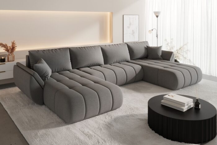Ecksofa mit Schlaffunktion und Bettkasten modernes U-Form Sofa im Stoff WIND modernes U-Form Sofa TOKYO U PREMIUM