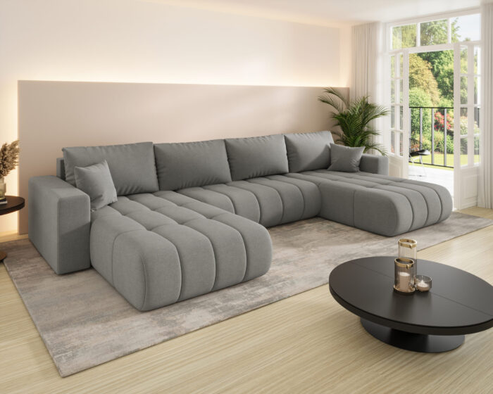 Ecksofa modernes U-Form Sofa mit Schlaffunktion und Bettkasten im Stoff WIND MILO U PREMIUM