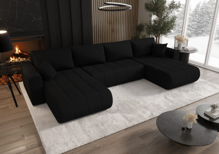 Sofa modernes Ecksofa mit Schlaffunktion und Bettkasten im Stoff WIND MILO U
