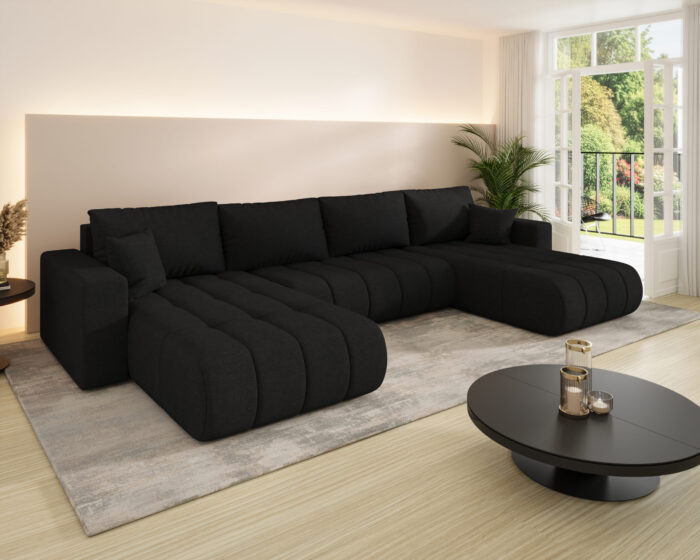 Ecksofa modernes U-Form Sofa mit Schlaffunktion und Bettkasten im Stoff WIND MILO U PREMIUM