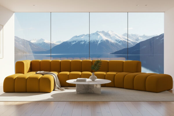 Velours-Ecksofa Grand L Round moderne modulare Designer-Sofa in Stoff Salvador